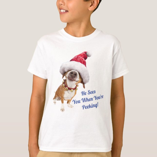 T-shirt Chien avec un grand chapeau de Père Noël (Devant)