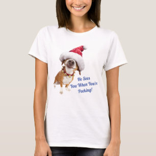 T-shirt Chien avec un grand chapeau de Père Noël