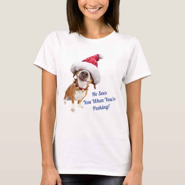 T-shirt Chien avec un grand chapeau de Père Noël (Devant)