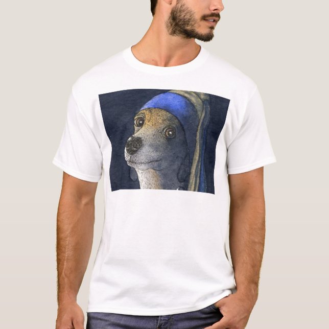 T-shirt Chien avec une boucle d'oreille de perle (Devant)