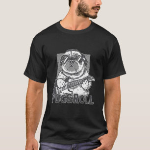T-shirt chien avec une guitare électrique et rock pug and