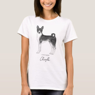 T-shirt Chien Basenji Mignon En Noir Et Blanc & Texte Pers