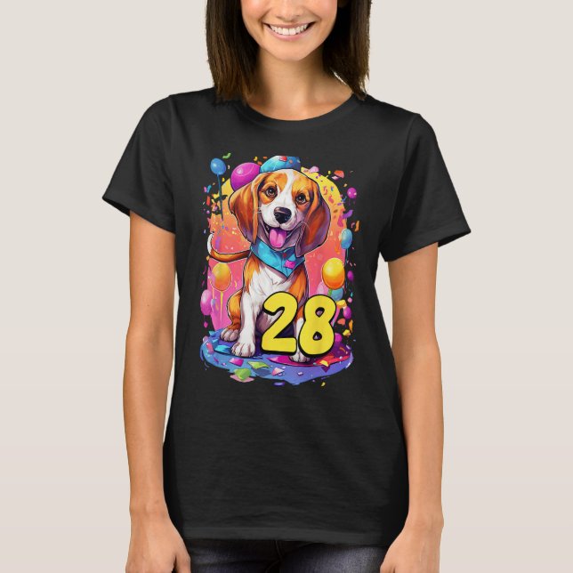 T-shirt Chien beagle 28e anniversaire Fête à thème 28 ans (Devant)