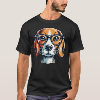T-shirt Chien beagle Avec Lunettes Style Pop Art