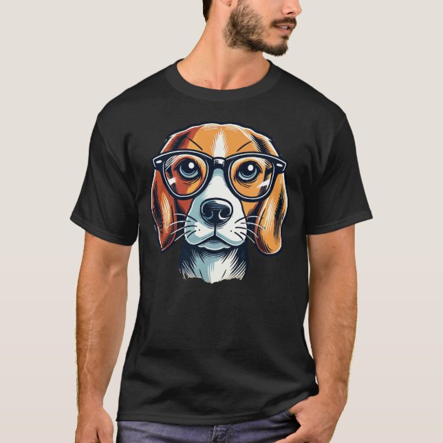 T-shirt Chien beagle Avec Lunettes Style Pop Art (Devant)