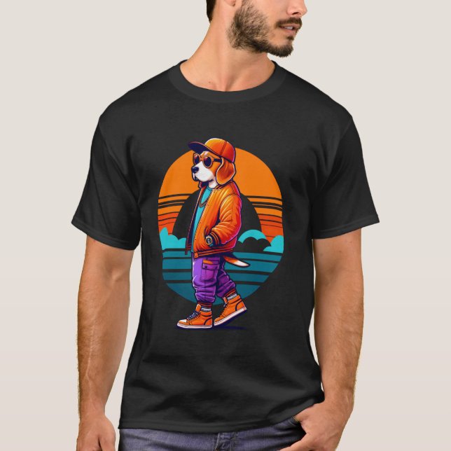 T-shirt Chien Beagle Cool Style Urbain Moderne Coucher de  (Devant)