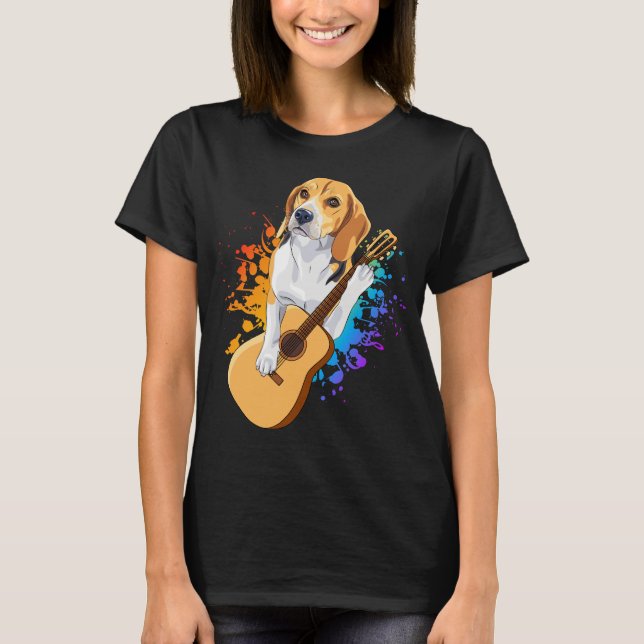 T-shirt Chien beagle jouant à la guitare acoustique femmes (Devant)