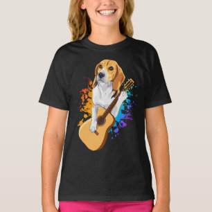 T-shirt Chien beagle Jouant Acoustique Guitare Girl