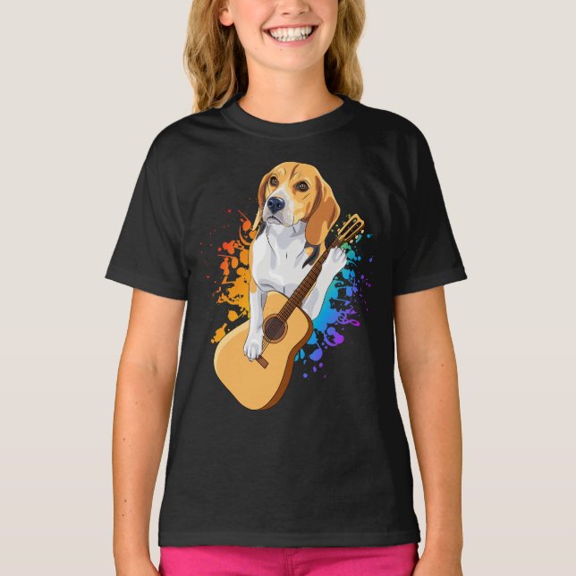 T-shirt Chien beagle Jouant Acoustique Guitare Girl (Devant)