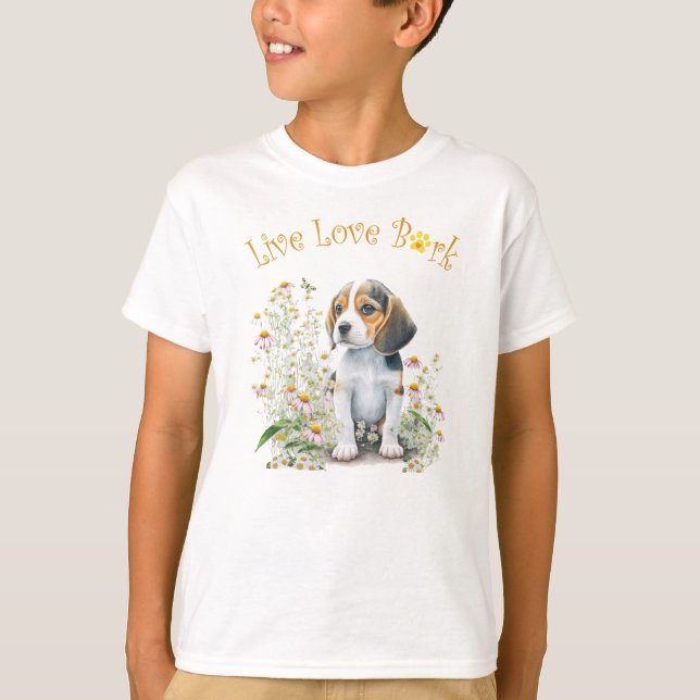 T-shirt Chien Beagle Mignon Floral (Devant)