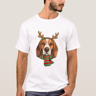 T-shirt Chien beagle Noël Rendeer Santa Hat Funny Noël