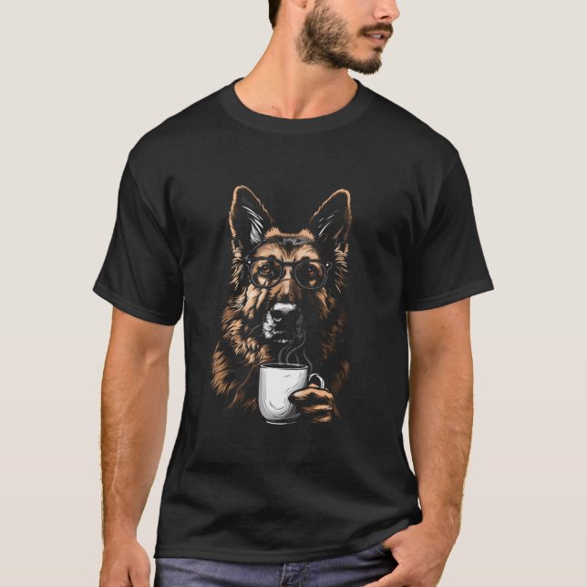T-shirt Chien berger allemand avec lunettes Café Lover Des (Devant)