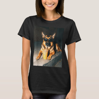 T-shirt Chien berger allemand buvant un café glacé Art pou