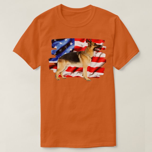 T-shirt Chien berger allemand, drapeau américain, 4 juille (Design devant)