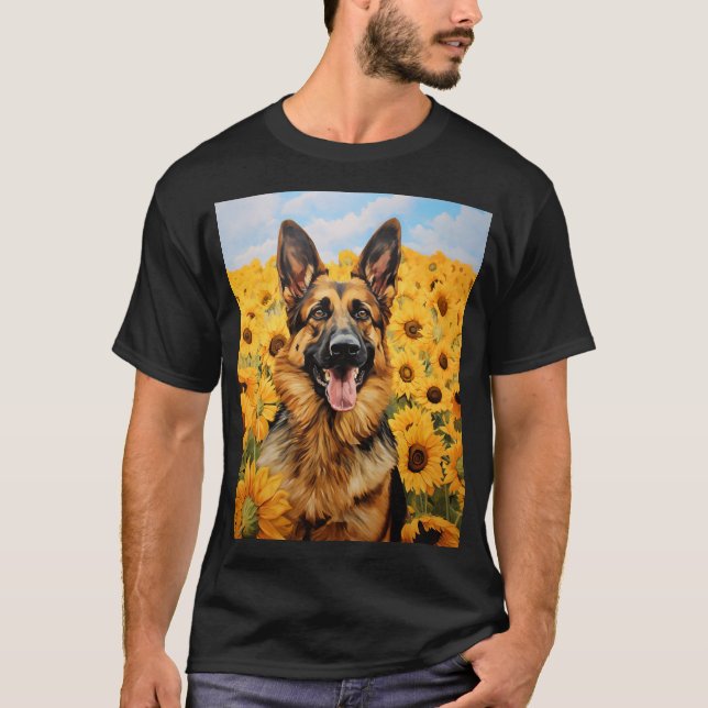 T-shirt Chien berger allemand en tournesol (Devant)