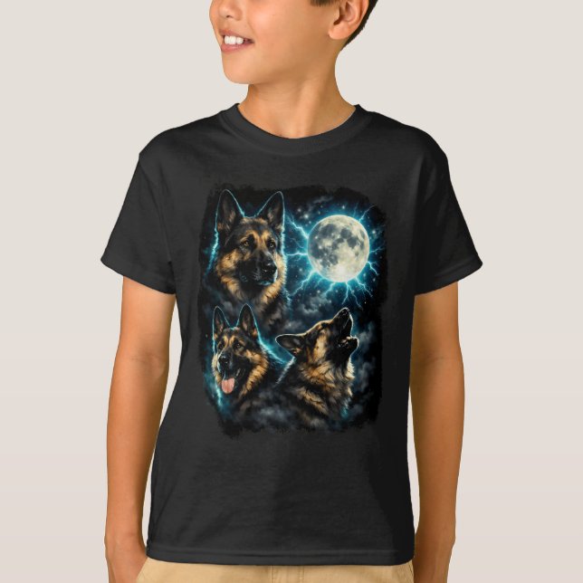 T-shirt Chien berger allemand hurlant à la lune (Devant)