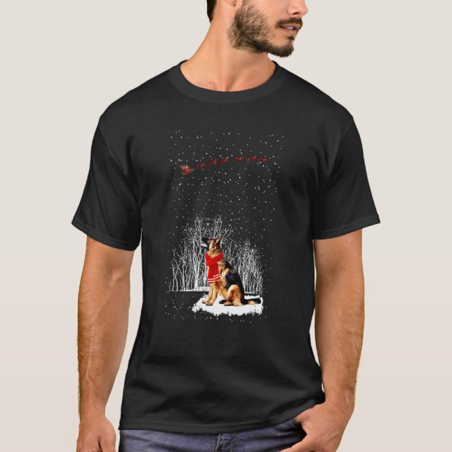 T-shirt Chien berger allemand Nuit de neige Reindeer de No (Devant)
