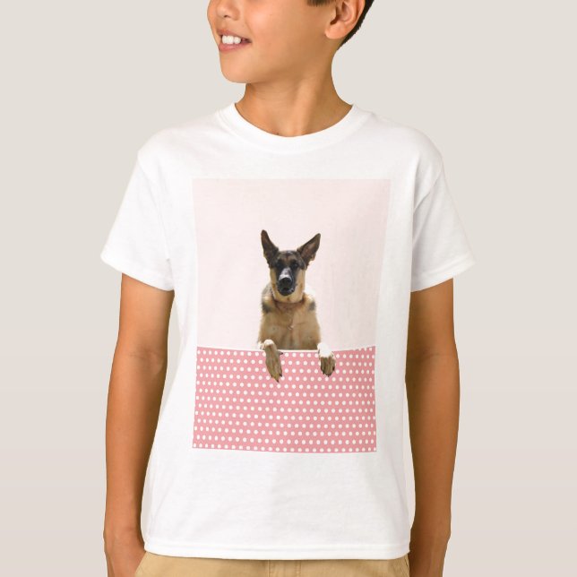 T-shirt Chien berger allemand Pois roses (Devant)