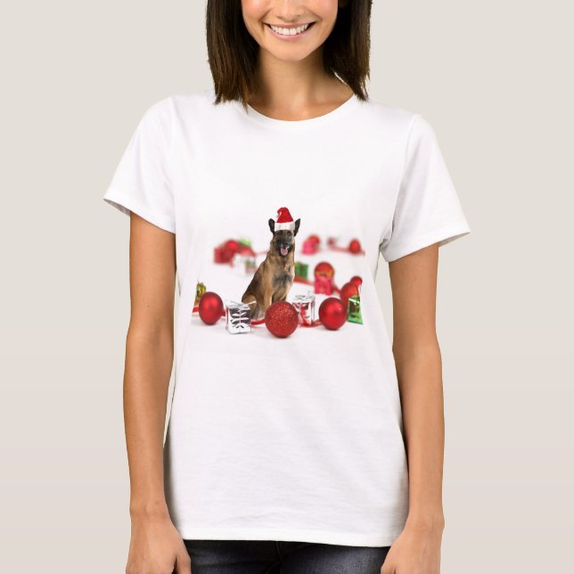 T-shirt Chien berger allemand w Cadeaux de Noël Santa Hat (Devant)