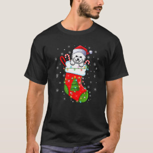 T-shirt Chien Bichon Frise en chaussettes de Noël Lumières