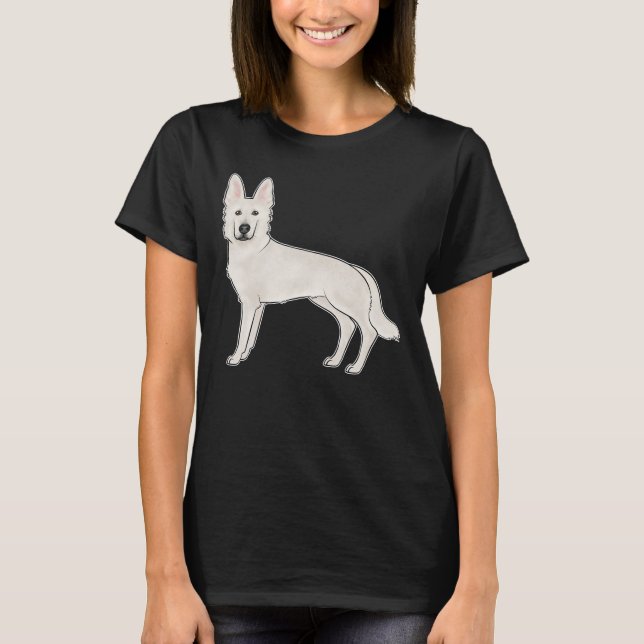 T-shirt Chien blanc berger suisse blanc GSD mignon dessin (Devant)