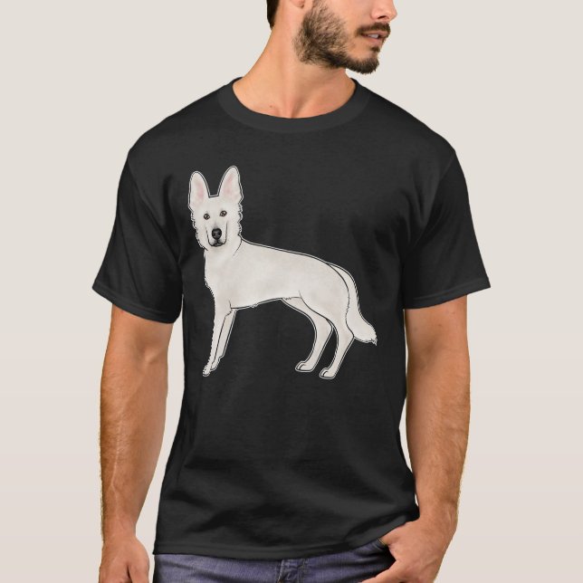 T-shirt Chien blanc berger suisse blanc GSD mignon dessin (Devant)