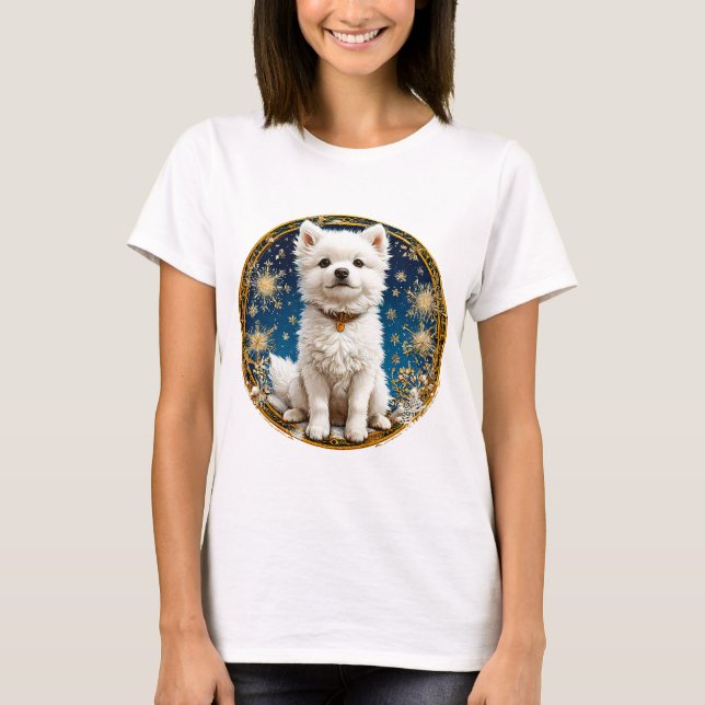 T-shirt chien blanc duveteux (Devant)