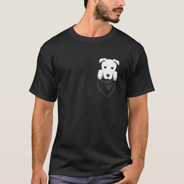 T-shirt Chien blanc graphique de poche (Devant)
