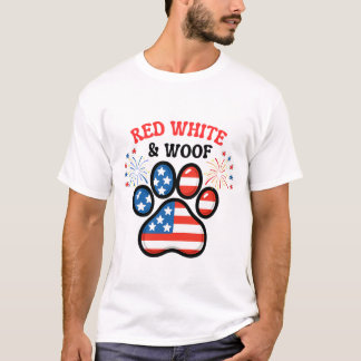T-shirt Chien blanc rouge 4 juillet Humour