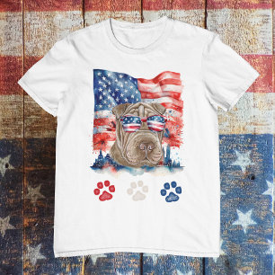 T-shirt Chien blanc rouge et blanc bleu pois pois 4 juille