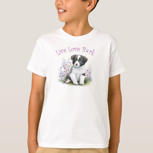 T-shirt Chien Border Collie Mignon Floral (Devant)