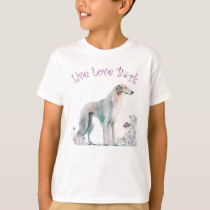 T-shirt Chien Borzoi Mignon Floral