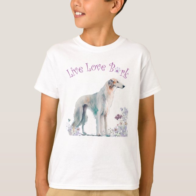 T-shirt Chien Borzoi Mignon Floral (Devant)