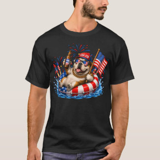T-shirt Chien Bouledogue Anglais du 4 juillet sur un Drape