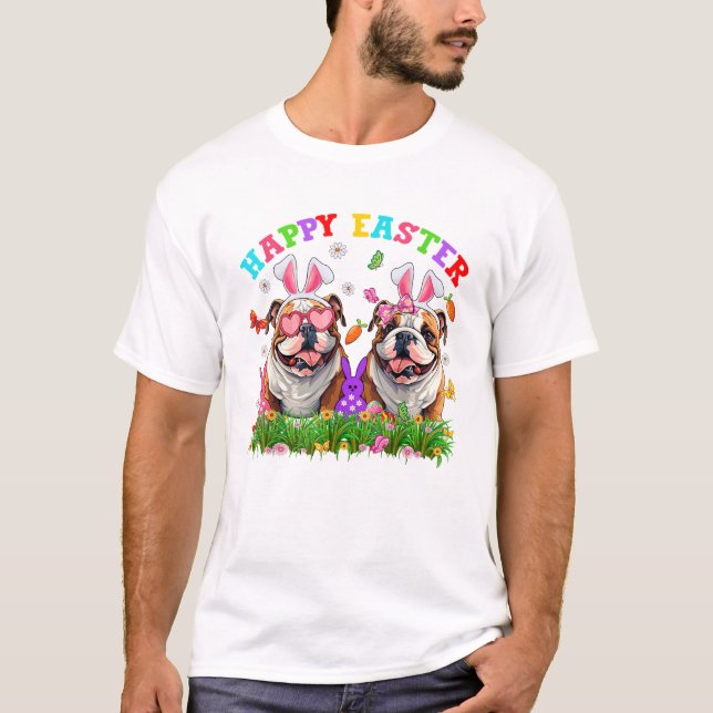 T-shirt Chien Bouledogue Anglais Mignon & Oreilles de Lapi (Devant)