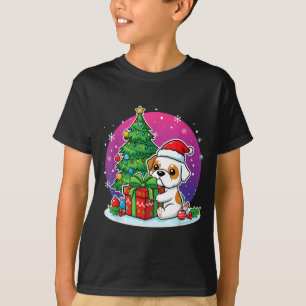 T-shirt Chien bouledogue de Noël Chapeau Santa Chien boule