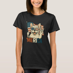 T-shirt Chien Bouledogue Français Crème Merica Drapeau Amé