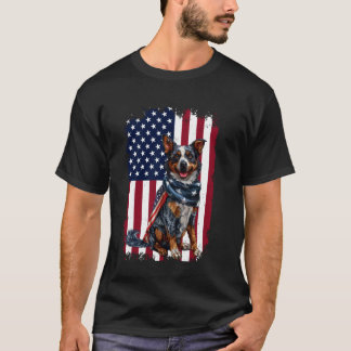 T-shirt Chien Bouvier Australien Drapeau Américain 4 Juill