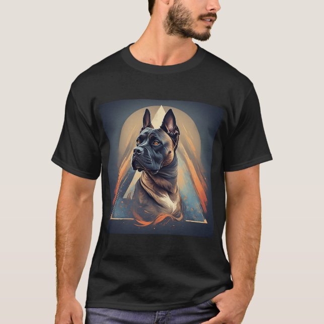 T-shirt Chien Boxer avec Fond Géométrique (Devant)