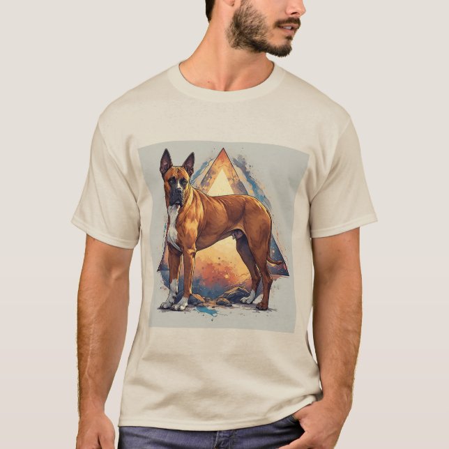 T-shirt Chien Boxer avec Fond Géométrique (Devant)
