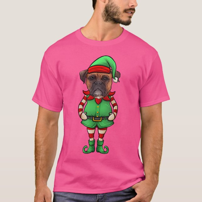 T-shirt Chien Boxer Elfe de Noël Drôle (Devant)