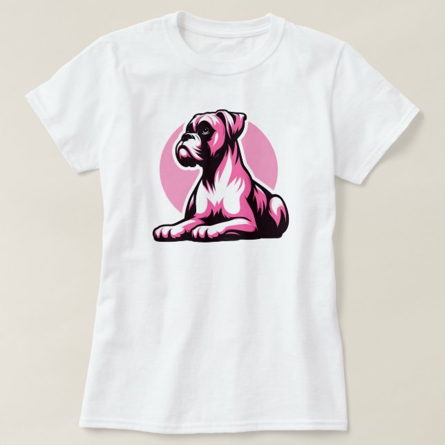 T-shirt Chien Boxer en Rose (Design devant)