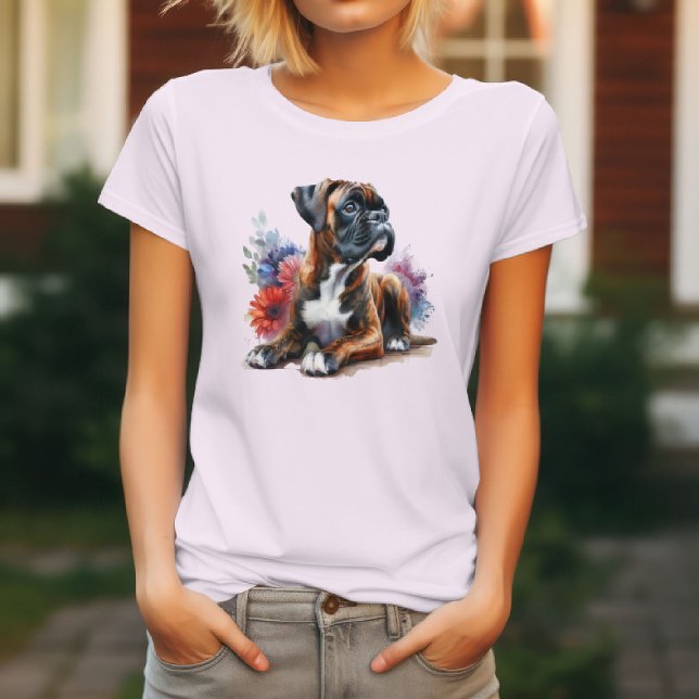 T-shirt Chien Boxer & Fleurs (Créateur téléchargé)