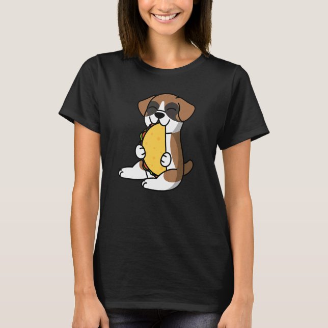 T-shirt Chien Boxer Mangeant Un Taco Chien (Devant)
