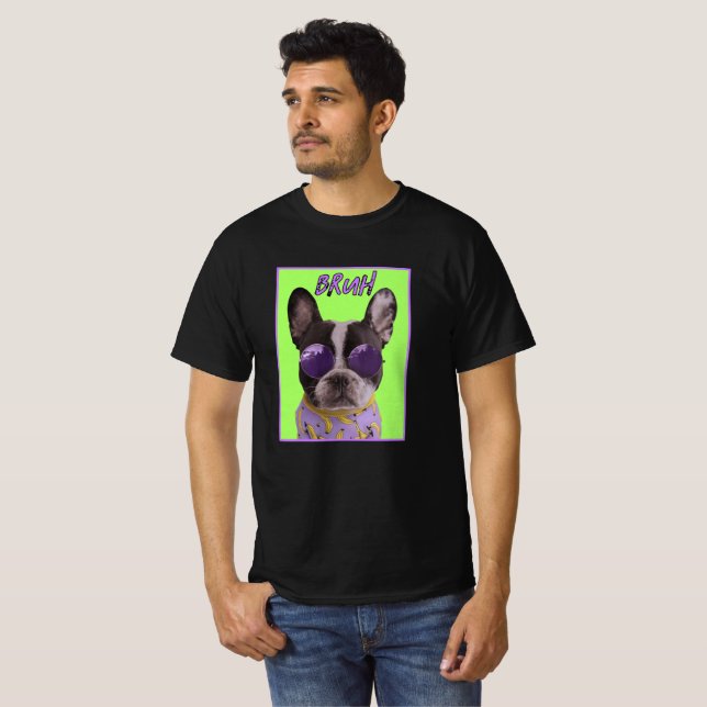 T-Shirt Chien BRUH avec Lunettes de Soleil et Band (Devant entier)