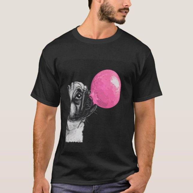 T-shirt Chien Bubble Gum Pug Drôle (Devant)