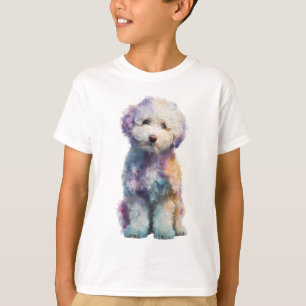 T-shirt Chien Caniche Bébé Pastel Aquarelle Arc-en-Ciel En
