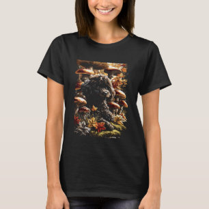 T-shirt Chien Caniche Noir avec Champignons de Feuilles d'