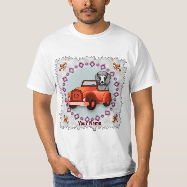 T-Shirt Chien Caniche Noir Conduisant une Voiture (Devant)