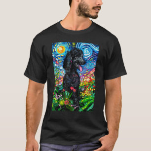 T-shirt Chien Caniche Noir Nuit Étoilée Chien dans le Jard